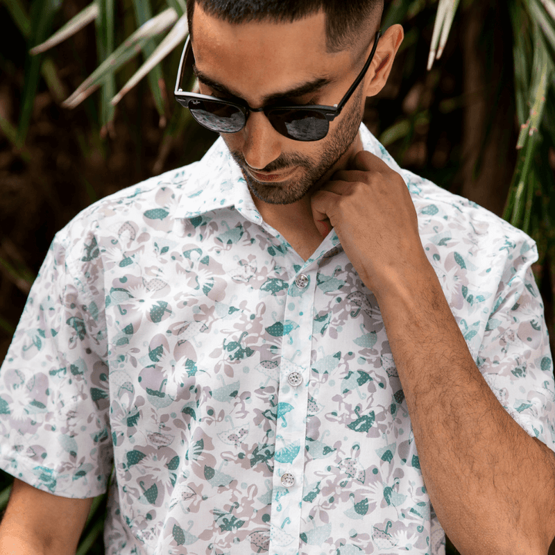 Brolly Abstract Laser Burnout Cotton S/S Shirt - White
